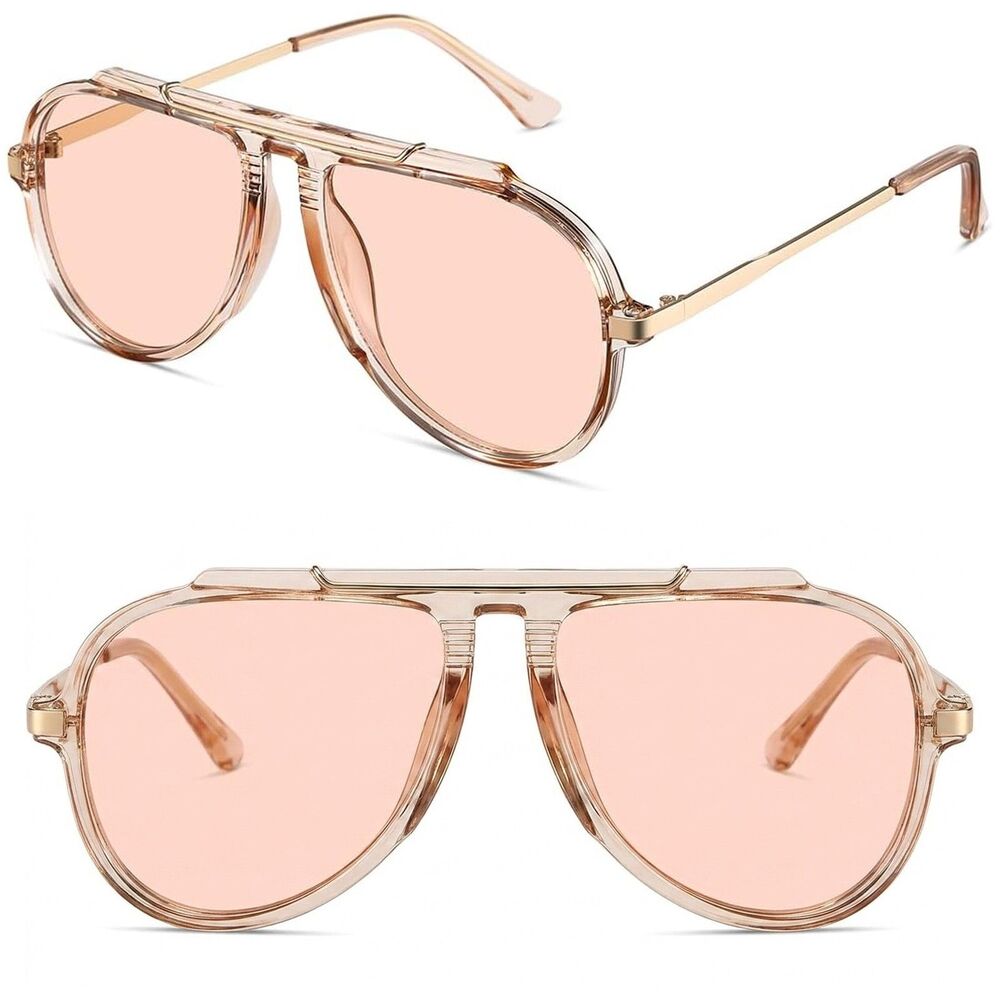 Women's Rose Gold Pink Oversized Pilot Tinted Les Classic Fashion Sunglasses
